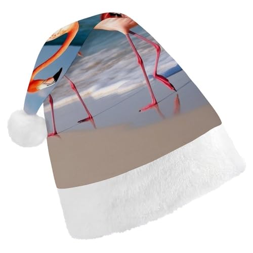 DWVTSLH Weihnachtsmütze, Flamingo am Strand, bedruckt, Weihnachtsmannmütze, weicher und bequemer Samt, verdickte Weihnachtsmütze, geeignet für Weihnachten, Neujahr, Urlaub, Partyzubehör DWVTSLH Weihnachtsmütze, Flamingo am Strand, bedruckt, Weihnachtsmannmütze, weicher und bequemer Samt, verdickte Weihnachtsmütze, geeignet für Weihnachten, Neujahr, Urlaub, Partyzubehör von DWVTSLH
