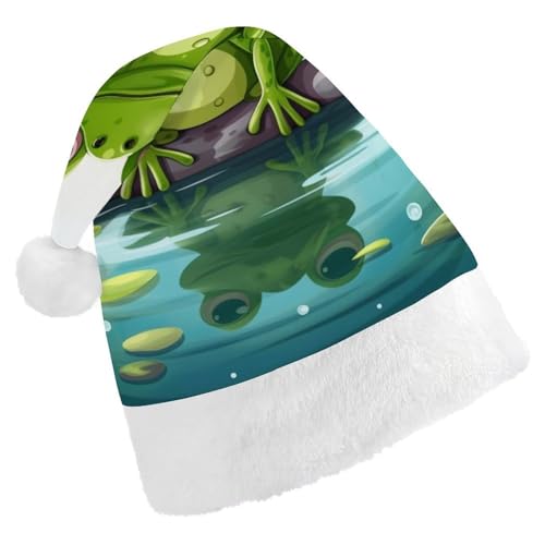 DWVTSLH Weihnachtsmütze, Frosch im Teich, bedruckt, Weihnachtsmannmütze, weicher und bequemer Samt, verdickte Weihnachtsmütze, geeignet für Weihnachten, Neujahr, Urlaub, Partyzubehör DWVTSLH Weihnachtsmütze, Frosch im Teich, bedruckt, Weihnachtsmannmütze, weicher und bequemer Samt, verdickte Weihnachtsmütze, geeignet für Weihnachten, Neujahr, Urlaub, Partyzubehör von DWVTSLH