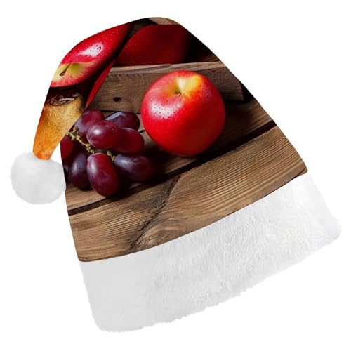 DWVTSLH Weihnachtsmütze, Früchte auf Holz, bedruckt, Weihnachtsmannmütze, weicher und bequemer Samt, verdickte Weihnachtsmütze, geeignet für Weihnachten, Neujahr, Urlaub, Partyzubehör DWVTSLH Weihnachtsmütze, Früchte auf Holz, bedruckt, Weihnachtsmannmütze, weicher und bequemer Samt, verdickte Weihnachtsmütze, geeignet für Weihnachten, Neujahr, Urlaub, Partyzubehör von DWVTSLH