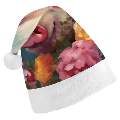 DWVTSLH Weihnachtsmütze, Gemälde, Blume, Schweine, bedruckt, Weihnachtsmannmütze, weicher und bequemer Samt, verdickte Weihnachtsmütze, geeignet für Weihnachten, Neujahr, Urlaub, Partyzubehör DWVTSLH Weihnachtsmütze, Gemälde, Blume, Schweine, bedruckt, Weihnachtsmannmütze, weicher und bequemer Samt, verdickte Weihnachtsmütze, geeignet für Weihnachten, Neujahr, Urlaub, Partyzubehör von DWVTSLH