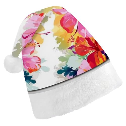 DWVTSLH Weihnachtsmütze, Hawaii-Blumendruck, bedruckt, Weihnachtsmannmütze, weicher und bequemer Samt, verdickte Weihnachtsmütze, geeignet für Weihnachten, Neujahr, Urlaub, Partyzubehör DWVTSLH Weihnachtsmütze, Hawaii-Blumendruck, bedruckt, Weihnachtsmannmütze, weicher und bequemer Samt, verdickte Weihnachtsmütze, geeignet für Weihnachten, Neujahr, Urlaub, Partyzubehör von DWVTSLH