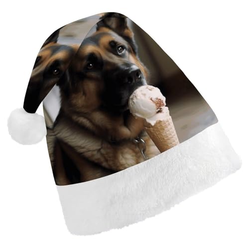DWVTSLH Weihnachtsmütze, Motiv: Hund, der Eis mag, bedruckter Weihnachtsmann-Hut, weicher und bequemer Samt, verdickte Weihnachtsmütze, geeignet für Weihnachten, Neujahr, Urlaub, Partyzubehör DWVTSLH Weihnachtsmütze, Motiv: Hund, der Eis mag, bedruckter Weihnachtsmann-Hut, weicher und bequemer Samt, verdickte Weihnachtsmütze, geeignet für Weihnachten, Neujahr, Urlaub, Partyzubehör von DWVTSLH