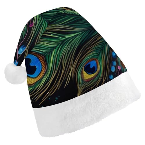 DWVTSLH Weihnachtsmütze, Pfauenfeder, bedruckt, Weihnachtsmannmütze, weicher und bequemer Samt, verdickte Weihnachtsmütze, geeignet für Weihnachten, Neujahr, Urlaub, Partyzubehör DWVTSLH Weihnachtsmütze, Pfauenfeder, bedruckt, Weihnachtsmannmütze, weicher und bequemer Samt, verdickte Weihnachtsmütze, geeignet für Weihnachten, Neujahr, Urlaub, Partyzubehör von DWVTSLH