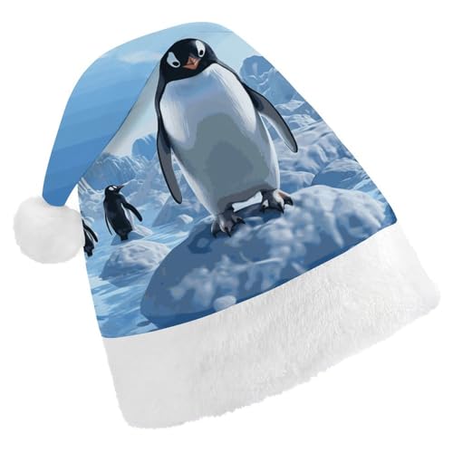 DWVTSLH Weihnachtsmütze, Pinguin, Antarktis, Eisdruck, Weihnachtsmannmütze, weicher und bequemer Samt, verdickte Weihnachtsmütze, geeignet für Weihnachten, Neujahr, Urlaub, Partyzubehör von DWVTSLH