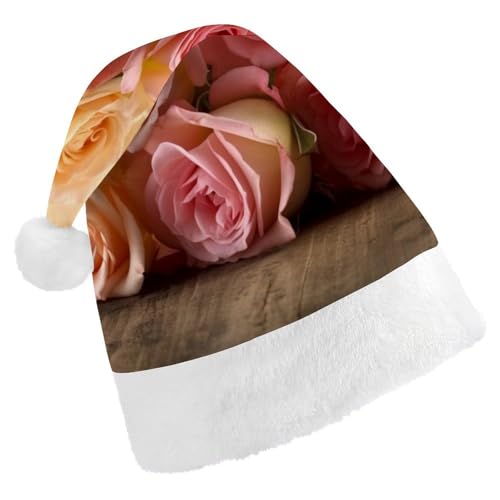 DWVTSLH Weihnachtsmütze, Rosen, Blumendruck, Weihnachtsmannmütze, weicher und bequemer Samt, verdickte Weihnachtsmütze, geeignet für Weihnachten, Neujahr, Urlaub, Partyzubehör DWVTSLH Weihnachtsmütze, Rosen, Blumendruck, Weihnachtsmannmütze, weicher und bequemer Samt, verdickte Weihnachtsmütze, geeignet für Weihnachten, Neujahr, Urlaub, Partyzubehör von DWVTSLH