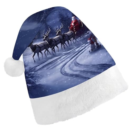 DWVTSLH Weihnachtsmütze, Schnee-Nacht, Weihnachtsmann und Hirsch, bedruckt, weicher und bequemer Samt, verdickte Weihnachtsmütze, geeignet für Weihnachten, Neujahr, Urlaub, Partyzubehör DWVTSLH Weihnachtsmütze, Schnee-Nacht, Weihnachtsmann und Hirsch, bedruckt, weicher und bequemer Samt, verdickte Weihnachtsmütze, geeignet für Weihnachten, Neujahr, Urlaub, Partyzubehör von DWVTSLH