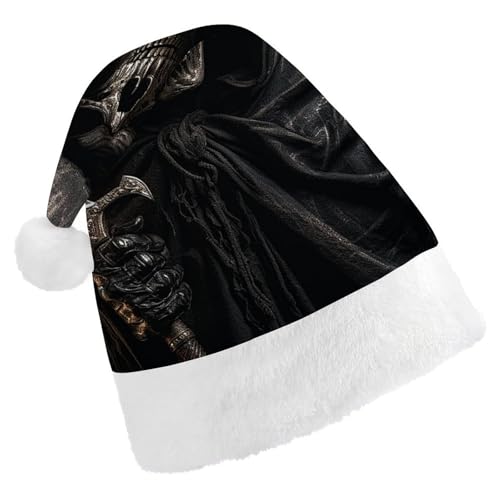DWVTSLH Weihnachtsmütze, Skelett in Robe, bedruckt, Weihnachtsmannmütze, weicher und bequemer Samt, verdickte Weihnachtsmütze, geeignet für Weihnachten, Neujahr, Urlaub, Partyzubehör von DWVTSLH