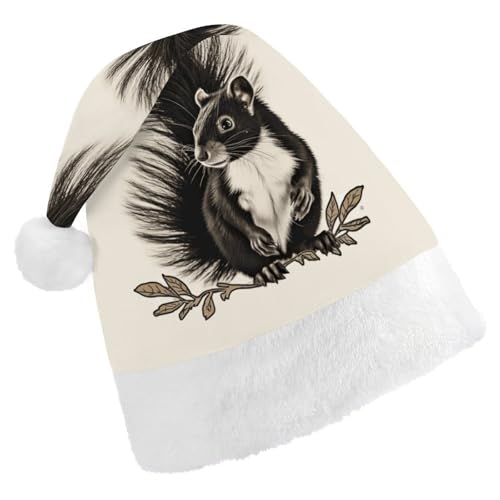 DWVTSLH Weihnachtsmütze, Stinktier-Druck, Weihnachtsmannmütze, weicher und bequemer Samt, verdickte Weihnachtsmütze, geeignet für Weihnachten, Neujahr, Urlaub, Partyzubehör DWVTSLH Weihnachtsmütze, Stinktier-Druck, Weihnachtsmannmütze, weicher und bequemer Samt, verdickte Weihnachtsmütze, geeignet für Weihnachten, Neujahr, Urlaub, Partyzubehör von DWVTSLH