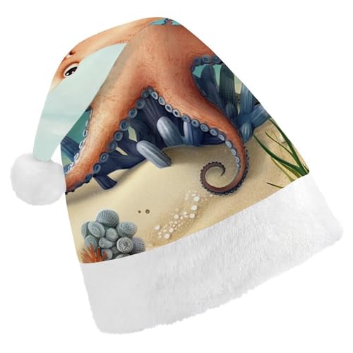 DWVTSLH Weihnachtsmütze, Strand, Oktopus, Seestern, bedruckt, Weihnachtsmannmütze, weicher und bequemer Samt, verdickte Weihnachtsmütze, geeignet für Weihnachten, Neujahr, Urlaub, Partyzubehör DWVTSLH Weihnachtsmütze, Strand, Oktopus, Seestern, bedruckt, Weihnachtsmannmütze, weicher und bequemer Samt, verdickte Weihnachtsmütze, geeignet für Weihnachten, Neujahr, Urlaub, Partyzubehör von DWVTSLH