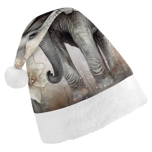 DWVTSLH Weihnachtsmütze, Tiere, niedlicher Elefant, bedruckt, Weihnachtsmannmütze, weicher und bequemer Samt, verdickte Weihnachtsmütze, geeignet für Weihnachten, Neujahr, Urlaub, Partyzubehör DWVTSLH Weihnachtsmütze, Tiere, niedlicher Elefant, bedruckt, Weihnachtsmannmütze, weicher und bequemer Samt, verdickte Weihnachtsmütze, geeignet für Weihnachten, Neujahr, Urlaub, Partyzubehör von DWVTSLH