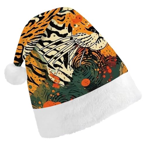 DWVTSLH Weihnachtsmütze, Tiger, botanischer Druck, bedruckt, Weihnachtsmannmütze, weicher und bequemer Samt, verdickte Weihnachtsmütze, geeignet für Weihnachten, Neujahr, Urlaub, Partyzubehör DWVTSLH Weihnachtsmütze, Tiger, botanischer Druck, bedruckt, Weihnachtsmannmütze, weicher und bequemer Samt, verdickte Weihnachtsmütze, geeignet für Weihnachten, Neujahr, Urlaub, Partyzubehör von DWVTSLH
