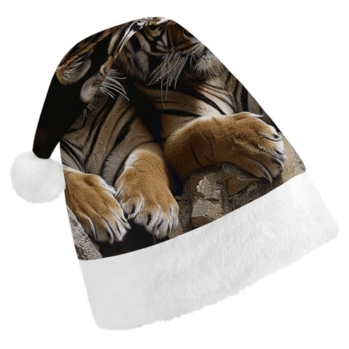 DWVTSLH Weihnachtsmütze, Tiger in Höhle, bedruckt, Weihnachtsmannmütze, weicher und bequemer Samt, verdickte Weihnachtsmütze, geeignet für Weihnachten, Neujahr, Urlaub, Partyzubehör DWVTSLH Weihnachtsmütze, Tiger in Höhle, bedruckt, Weihnachtsmannmütze, weicher und bequemer Samt, verdickte Weihnachtsmütze, geeignet für Weihnachten, Neujahr, Urlaub, Partyzubehör von DWVTSLH