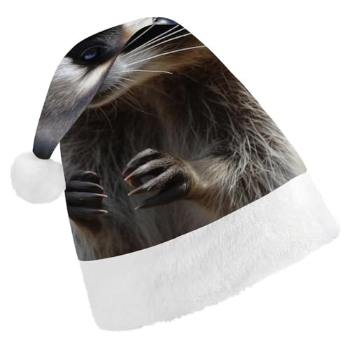 DWVTSLH Weihnachtsmütze, Waschbär, bedruckt, Weihnachtsmannmütze, weicher und bequemer Samt, verdickte Weihnachtsmütze, geeignet für Weihnachten, Neujahr, Urlaub, Partyzubehör von DWVTSLH