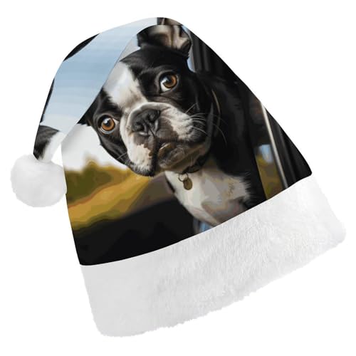 DWVTSLH Weihnachtsmütze, Welpe, Hund, Boston Terrier, bedruckt, Weihnachtsmannmütze, weicher und bequemer Samt, verdickte Weihnachtsmütze, geeignet für Weihnachten, Neujahr, Urlaub, Partyzubehör DWVTSLH Weihnachtsmütze, Welpe, Hund, Boston Terrier, bedruckt, Weihnachtsmannmütze, weicher und bequemer Samt, verdickte Weihnachtsmütze, geeignet für Weihnachten, Neujahr, Urlaub, Partyzubehör von DWVTSLH