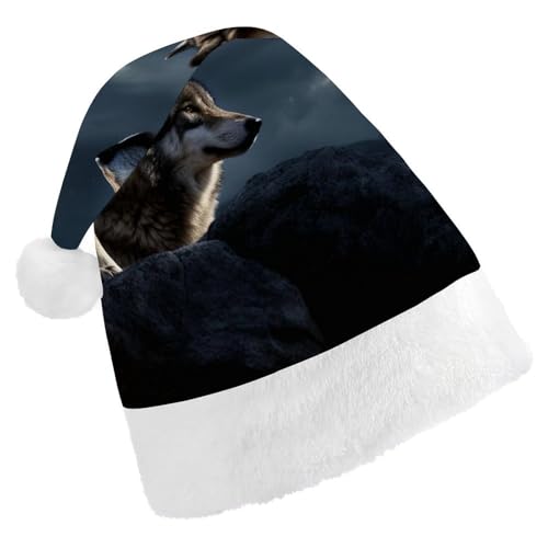 DWVTSLH Weihnachtsmütze, Wölfe im Mondlicht, bedruckt, Weihnachtsmannmütze, weicher und bequemer Samt, verdickte Weihnachtsmütze, geeignet für Weihnachten, Neujahr, Urlaub, Partyzubehör DWVTSLH Weihnachtsmütze, Wölfe im Mondlicht, bedruckt, Weihnachtsmannmütze, weicher und bequemer Samt, verdickte Weihnachtsmütze, geeignet für Weihnachten, Neujahr, Urlaub, Partyzubehör von DWVTSLH