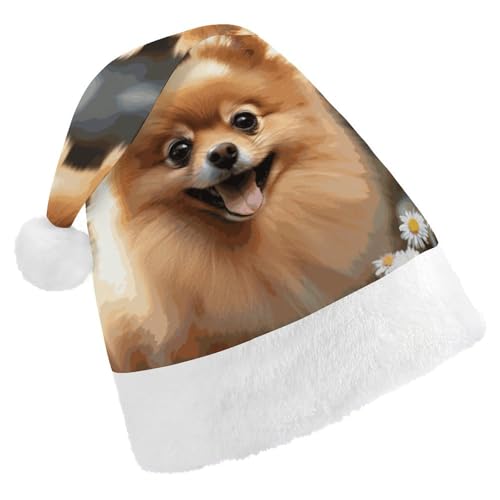 DWVTSLH Weihnachtsmütze, Zwergspitz, bedruckt, Weihnachtsmannmütze, weicher und bequemer Samt, verdickte Weihnachtsmütze, geeignet für Weihnachten, Neujahr, Urlaub, Partyzubehör DWVTSLH Weihnachtsmütze, Zwergspitz, bedruckt, Weihnachtsmannmütze, weicher und bequemer Samt, verdickte Weihnachtsmütze, geeignet für Weihnachten, Neujahr, Urlaub, Partyzubehör von DWVTSLH