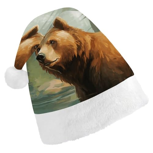 DWVTSLH Weihnachtsmütze, brauner Bär, Wasser und Bäume, bedruckt, Weihnachtsmannmütze, weicher und bequemer Samt, verdickte Weihnachtsmütze, geeignet für Weihnachten, Neujahr, Urlaub, Partyzubehör DWVTSLH Weihnachtsmütze, brauner Bär, Wasser und Bäume, bedruckt, Weihnachtsmannmütze, weicher und bequemer Samt, verdickte Weihnachtsmütze, geeignet für Weihnachten, Neujahr, Urlaub, Partyzubehör von DWVTSLH