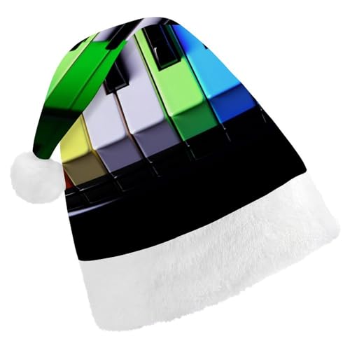 DWVTSLH Weihnachtsmütze, bunt, Klaviermusik, Regenbogen, bedruckt, Weihnachtsmannmütze, weicher und bequemer Samt, verdickte Weihnachtsmütze, geeignet für Weihnachten, Neujahr, Urlaub, Partyzubehör DWVTSLH Weihnachtsmütze, bunt, Klaviermusik, Regenbogen, bedruckt, Weihnachtsmannmütze, weicher und bequemer Samt, verdickte Weihnachtsmütze, geeignet für Weihnachten, Neujahr, Urlaub, Partyzubehör von DWVTSLH