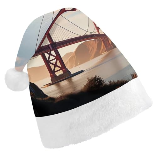DWVTSLH Weihnachtsmütze, goldene Torbrücke, bedruckt, Weihnachtsmannmütze, weicher und bequemer Samt, verdickte Weihnachtsmütze, geeignet für Weihnachten, Neujahr, Urlaub, Partyzubehör DWVTSLH Weihnachtsmütze, goldene Torbrücke, bedruckt, Weihnachtsmannmütze, weicher und bequemer Samt, verdickte Weihnachtsmütze, geeignet für Weihnachten, Neujahr, Urlaub, Partyzubehör von DWVTSLH