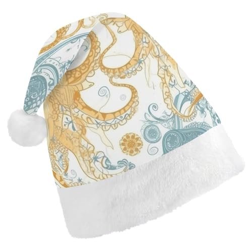 DWVTSLH Weihnachtsmütze, hellgelb, Fisch-bedruckt, Weihnachtsmannmütze, weicher und bequemer Samt, verdickte Weihnachtsmütze, geeignet für Weihnachten, Neujahr, Urlaub, Partyzubehör von DWVTSLH