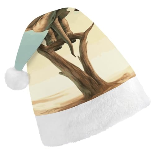DWVTSLH Weihnachtsmütze, kleiner Elefant auf Baum, bedruckt, Weihnachtsmannmütze, weicher und bequemer Samt, verdickte Weihnachtsmütze, geeignet für Weihnachten, Neujahr, Urlaub, Partyzubehör DWVTSLH Weihnachtsmütze, kleiner Elefant auf Baum, bedruckt, Weihnachtsmannmütze, weicher und bequemer Samt, verdickte Weihnachtsmütze, geeignet für Weihnachten, Neujahr, Urlaub, Partyzubehör von DWVTSLH