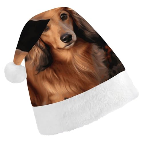 DWVTSLH Weihnachtsmütze, langhaariger Dackel, bedruckt, Weihnachtsmannmütze, weicher und bequemer Samt, verdickte Weihnachtsmütze, geeignet für Weihnachten, Neujahr, Urlaub, Partyzubehör DWVTSLH Weihnachtsmütze, langhaariger Dackel, bedruckt, Weihnachtsmannmütze, weicher und bequemer Samt, verdickte Weihnachtsmütze, geeignet für Weihnachten, Neujahr, Urlaub, Partyzubehör von DWVTSLH