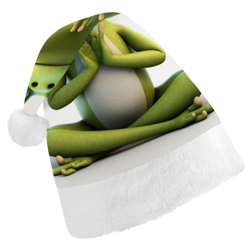 DWVTSLH Weihnachtsmütze, lustiger Frosch, der Yoga macht, bedruckt, Weihnachtsmannmütze, weicher und bequemer Samt, verdickte Weihnachtsmütze, geeignet für Weihnachten, Neujahr, Urlaub, Partyzubehör DWVTSLH Weihnachtsmütze, lustiger Frosch, der Yoga macht, bedruckt, Weihnachtsmannmütze, weicher und bequemer Samt, verdickte Weihnachtsmütze, geeignet für Weihnachten, Neujahr, Urlaub, Partyzubehör von DWVTSLH