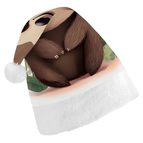 DWVTSLH Weihnachtsmütze, niedlicher Cartoon-Faultier-Druck, Weihnachtsmannmütze, weicher und bequemer Samt, verdickte Weihnachtsmütze, geeignet für Weihnachten, Neujahr, Urlaub, Partyzubehör DWVTSLH Weihnachtsmütze, niedlicher Cartoon-Faultier-Druck, Weihnachtsmannmütze, weicher und bequemer Samt, verdickte Weihnachtsmütze, geeignet für Weihnachten, Neujahr, Urlaub, Partyzubehör von DWVTSLH