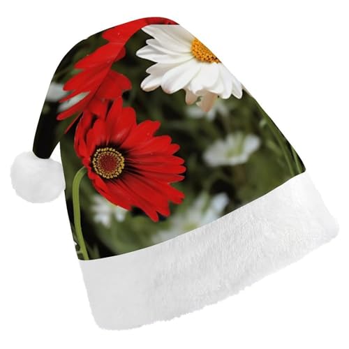 DWVTSLH Weihnachtsmütze, rote Blume und weiße Gänseblümchen, bedruckt, Weihnachtsmannmütze, weicher und bequemer Samt, verdickte Weihnachtsmütze, geeignet für Weihnachten, Neujahr, Urlaub DWVTSLH Weihnachtsmütze, rote Blume und weiße Gänseblümchen, bedruckt, Weihnachtsmannmütze, weicher und bequemer Samt, verdickte Weihnachtsmütze, geeignet für Weihnachten, Neujahr, Urlaub von DWVTSLH