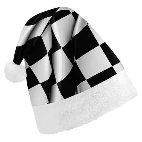 DWVTSLH Weihnachtsmütze, schwarz-weiß, karierte Flaggen, bedruckt, Weihnachtsmannmütze, weicher und bequemer Samt, verdickte Weihnachtsmütze, geeignet für Weihnachten, Neujahr, Urlaub, Partyzubehör DWVTSLH Weihnachtsmütze, schwarz-weiß, karierte Flaggen, bedruckt, Weihnachtsmannmütze, weicher und bequemer Samt, verdickte Weihnachtsmütze, geeignet für Weihnachten, Neujahr, Urlaub, Partyzubehör von DWVTSLH