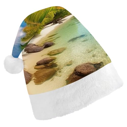 DWVTSLH Weihnachtsmütze, tropische Strandlandschaft, bedruckt, Weihnachtsmannmütze, weicher und bequemer Samt, verdickte Weihnachtsmütze, geeignet für Weihnachten, Neujahr, Urlaub, Partyzubehör DWVTSLH Weihnachtsmütze, tropische Strandlandschaft, bedruckt, Weihnachtsmannmütze, weicher und bequemer Samt, verdickte Weihnachtsmütze, geeignet für Weihnachten, Neujahr, Urlaub, Partyzubehör von DWVTSLH