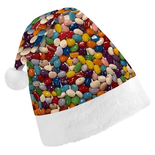 DWVTSLH Weihnachtsmütze, verschiedene Jelly Beans, bedruckt, Weihnachtsmannmütze, weicher und bequemer Samt, verdickte Weihnachtsmütze, geeignet für Weihnachten, Neujahr, Urlaub, Partyzubehör von DWVTSLH