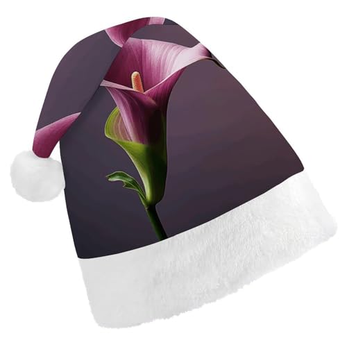 DWVTSLH Weihnachtsmütze, violette Calla-Lilie, bedruckt, Weihnachtsmannmütze, weicher und bequemer Samt, verdickte Weihnachtsmütze, geeignet für Weihnachten, Neujahr, Urlaub, Partyzubehör DWVTSLH Weihnachtsmütze, violette Calla-Lilie, bedruckt, Weihnachtsmannmütze, weicher und bequemer Samt, verdickte Weihnachtsmütze, geeignet für Weihnachten, Neujahr, Urlaub, Partyzubehör von DWVTSLH