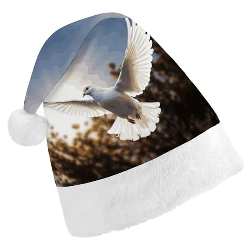 DWVTSLH Weihnachtsmütze, weiße Taube fliegt in der Sonne, bedruckter Weihnachtsmann-Hut, weicher und bequemer Samt, verdickte Weihnachtsmütze, geeignet für Weihnachten, Neujahr, Urlaub, Partyzubehör DWVTSLH Weihnachtsmütze, weiße Taube fliegt in der Sonne, bedruckter Weihnachtsmann-Hut, weicher und bequemer Samt, verdickte Weihnachtsmütze, geeignet für Weihnachten, Neujahr, Urlaub, Partyzubehör von DWVTSLH