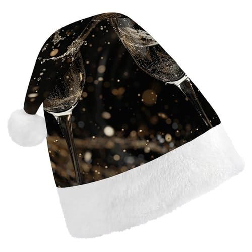 DWVTSLH Weihnachtsmütze, zwei Gläser Champagner, bedruckt, Weihnachtsmannmütze, weicher und bequemer Samt, verdickte Weihnachtsmütze, geeignet für Weihnachten, Neujahr, Urlaub, Partyzubehör DWVTSLH Weihnachtsmütze, zwei Gläser Champagner, bedruckt, Weihnachtsmannmütze, weicher und bequemer Samt, verdickte Weihnachtsmütze, geeignet für Weihnachten, Neujahr, Urlaub, Partyzubehör von DWVTSLH