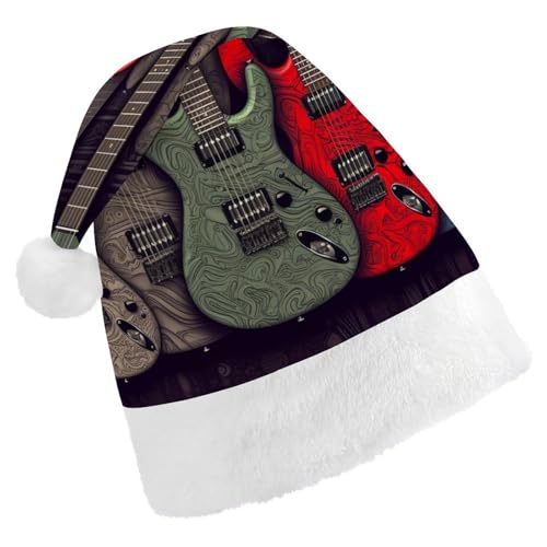 DWVTSLH Weihnachtsmütze mit Gitarrenmuster, bedruckt, Weihnachtsmannmütze, weicher und bequemer Samt, verdickte Weihnachtsmütze, geeignet für Weihnachten, Neujahr, Urlaub, Partyzubehör DWVTSLH Weihnachtsmütze mit Gitarrenmuster, bedruckt, Weihnachtsmannmütze, weicher und bequemer Samt, verdickte Weihnachtsmütze, geeignet für Weihnachten, Neujahr, Urlaub, Partyzubehör von DWVTSLH