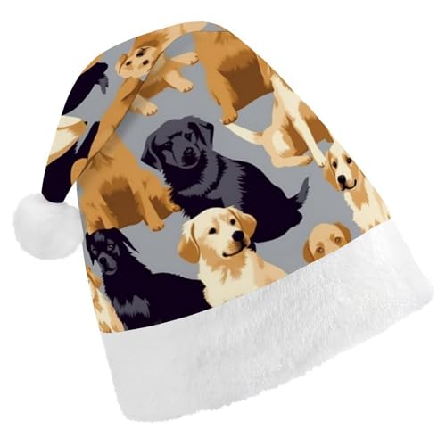 DWVTSLH Weihnachtsmütze mit Hundemuster, bedruckt, Weihnachtsmannmütze, weicher und bequemer Samt, verdickte Weihnachtsmütze, geeignet für Weihnachten, Neujahr, Urlaub, Partyzubehör von DWVTSLH