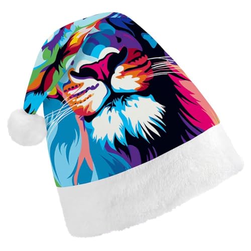 DWVTSLH Weihnachtsmütze mit buntem Löwen-Druck, weicher und bequemer Samt, verdickte Weihnachtsmütze, geeignet für Weihnachten, Neujahr, Urlaub, Partyzubehör DWVTSLH Weihnachtsmütze mit buntem Löwen-Druck, weicher und bequemer Samt, verdickte Weihnachtsmütze, geeignet für Weihnachten, Neujahr, Urlaub, Partyzubehör von DWVTSLH