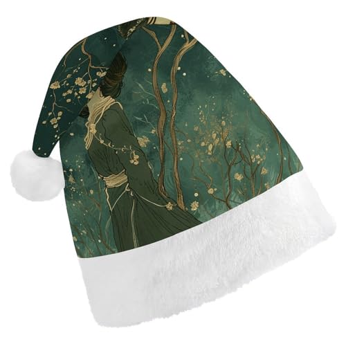 DWVTSLH Weihnachtsmütze mit grünem Kleid, bedruckter Weihnachtsmannmütze, weicher und bequemer Samt, verdickte Weihnachtsmütze, geeignet für Weihnachten, Neujahr, Urlaub, Partyzubehör DWVTSLH Weihnachtsmütze mit grünem Kleid, bedruckter Weihnachtsmannmütze, weicher und bequemer Samt, verdickte Weihnachtsmütze, geeignet für Weihnachten, Neujahr, Urlaub, Partyzubehör von DWVTSLH