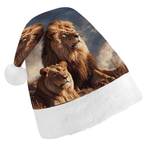 DWVTSLH Weihnachtsmütze mit zwei Löwen, bedruckt, Weihnachtsmannmütze, weicher und bequemer Samt, verdickte Weihnachtsmütze, geeignet für Weihnachten, Neujahr, Urlaub, Partyzubehör DWVTSLH Weihnachtsmütze mit zwei Löwen, bedruckt, Weihnachtsmannmütze, weicher und bequemer Samt, verdickte Weihnachtsmütze, geeignet für Weihnachten, Neujahr, Urlaub, Partyzubehör von DWVTSLH