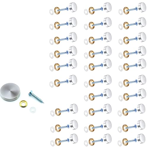 30 Sets Messingschrauben, Spiegelschrauben, Schraubkappen, 16 mm, Spiegelschrauben mit Chromkappen, dekorative Schraubkappen für Spiegel, Möbelbeschläge, Badplatten, Tische, Kleiderschränke, Glas und von DXBNEZBC