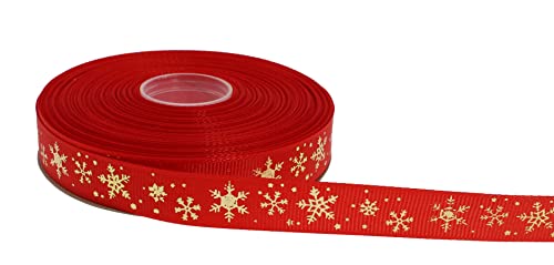DXEUD Ripsband mit Schneeflocken-Druck, 22 m pro Rolle, 100 % Polyester, gewebter Rand (1,6 cm, rot) von DXEUD