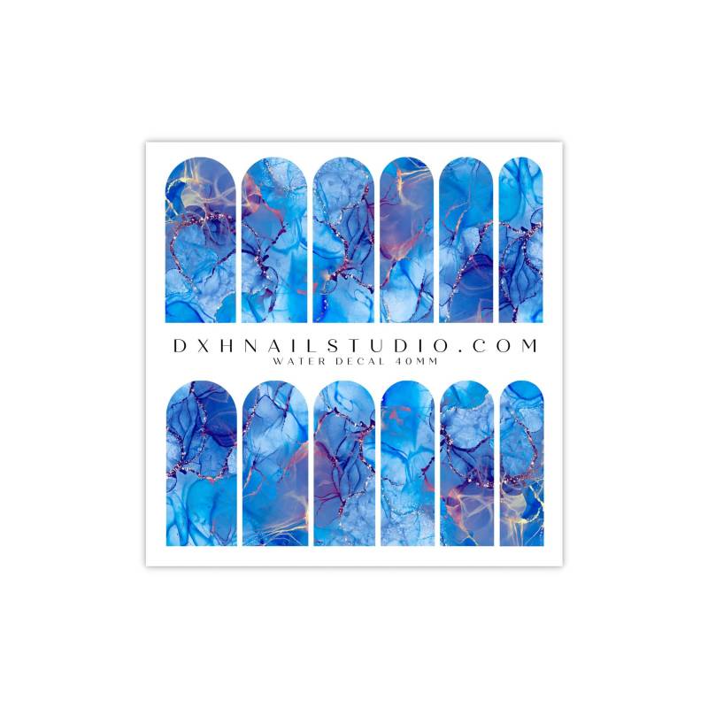 Aqua Blue Alcohol Ink Marmor Nagel Decals - Wassertransfer Nail Wraps Maniküre Zubehör von DXHNAILCO