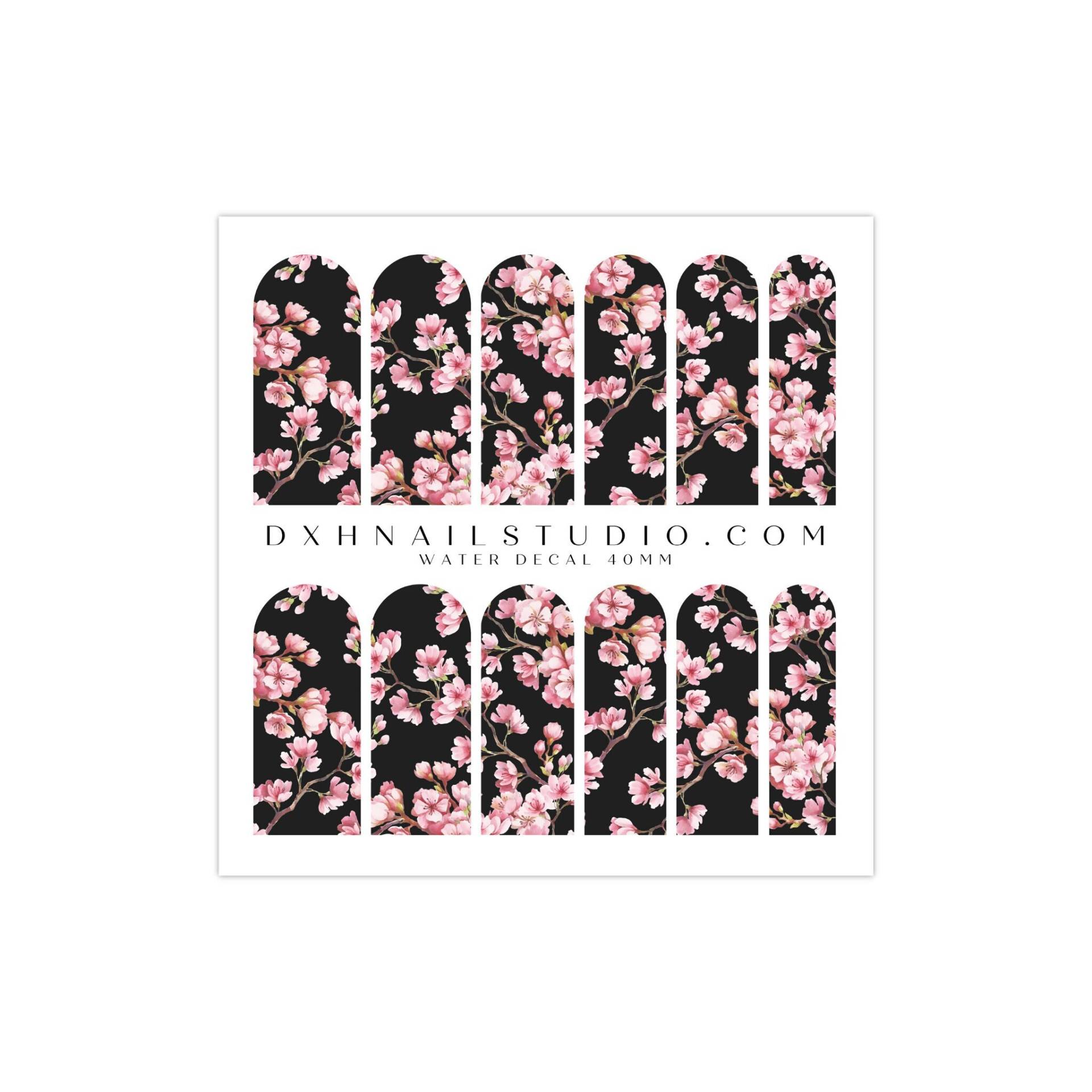 Black & Pink Cherry Blossom Floral 3xl Nagelfolien - Frühling Sommer Blumen Nail Art Nagelzubehör Maniküre Zubehör Wassertransfer von DXHNAILCO