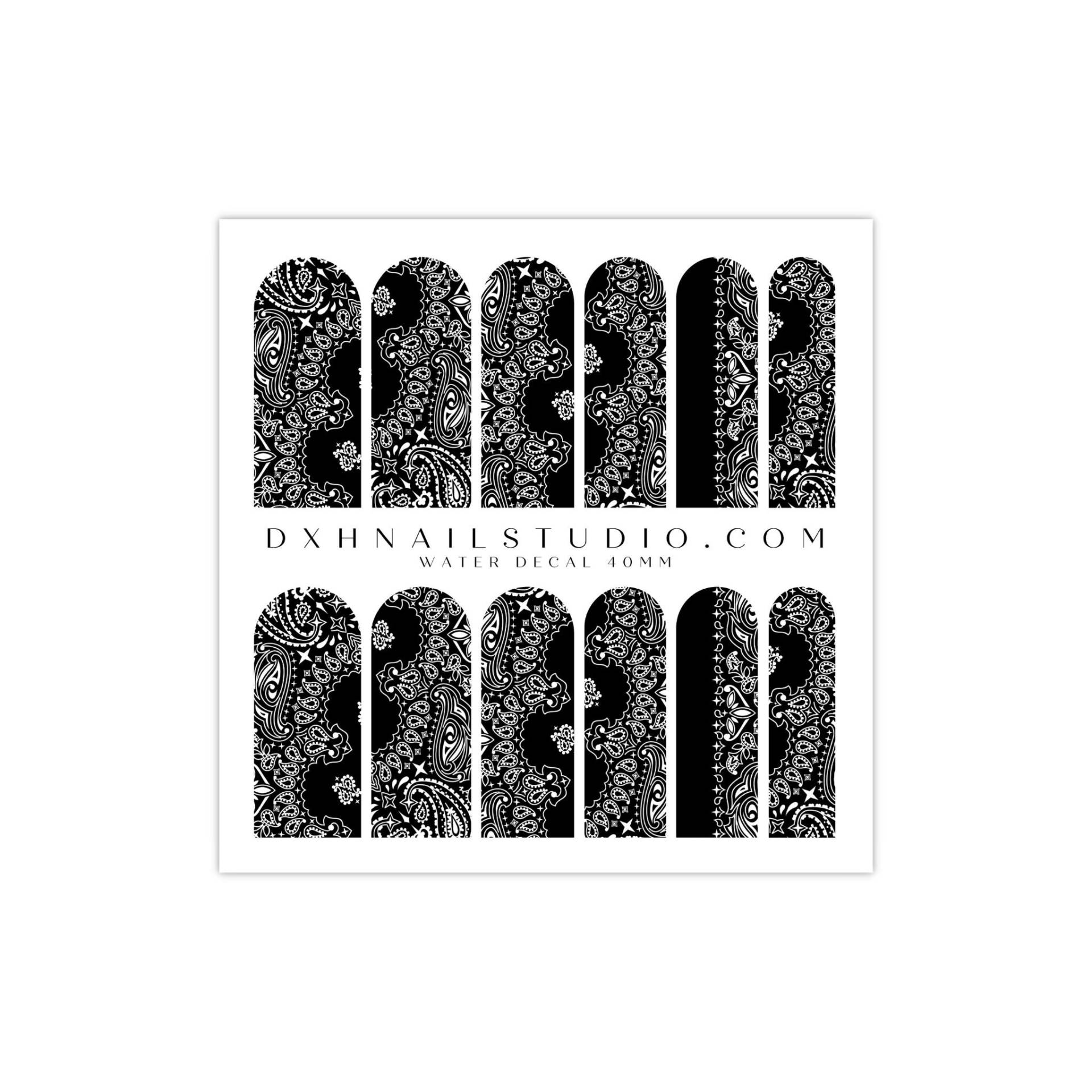 Classic Black Bandana Xl Nagel Abziehbilder - Wasser Transfer Nail Wraps Paisley Art Deco Trending Nails von DXHNAILCO