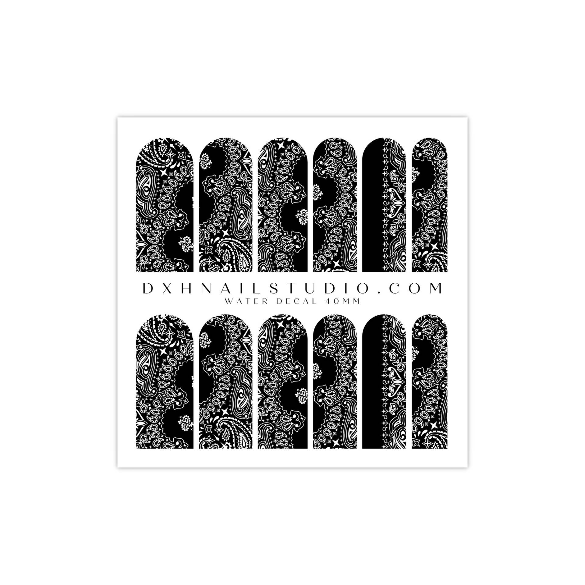 Classic Black Bandana Xl Nagel Abziehbilder - Wasser Transfer Nail Wraps Paisley Art Deco Trending Nails von DXHNAILCO