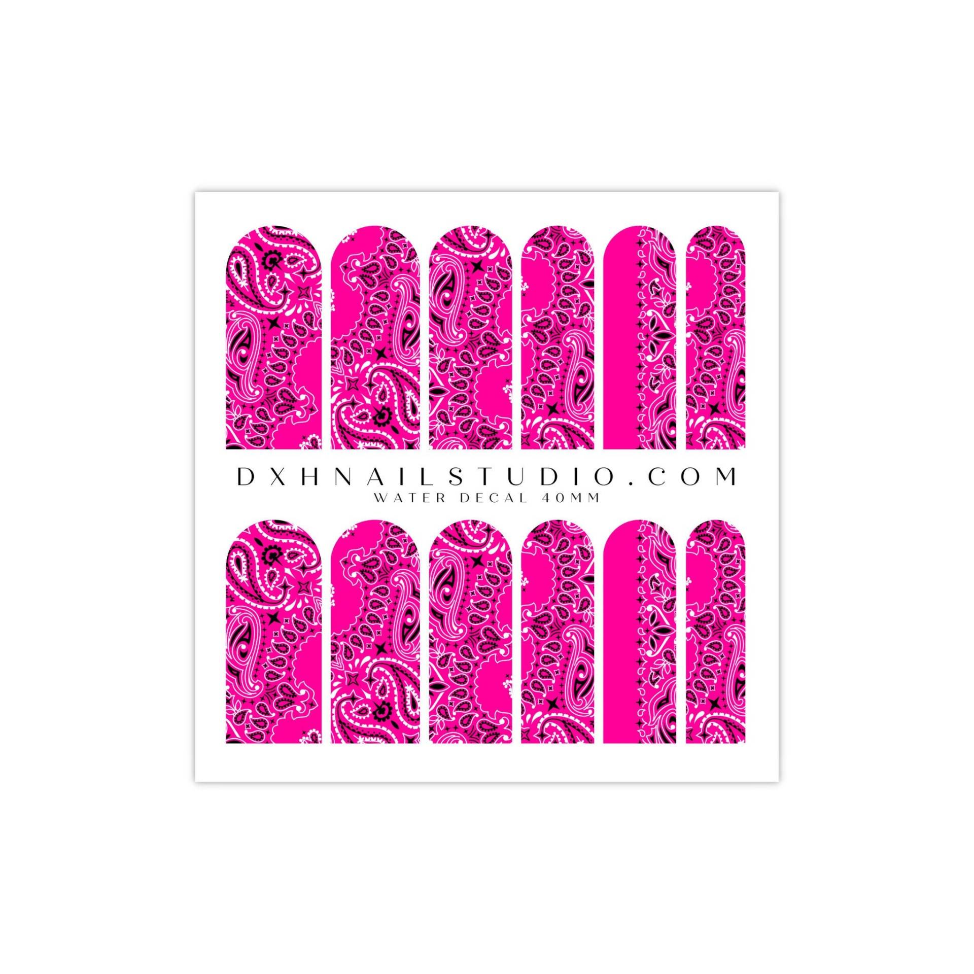 Hot Pink Bandana Nagel Abziehbilder - Paisley Wasser Transfer Nail Wraps Zubehör Maniküre Deco Art von DXHNAILCO