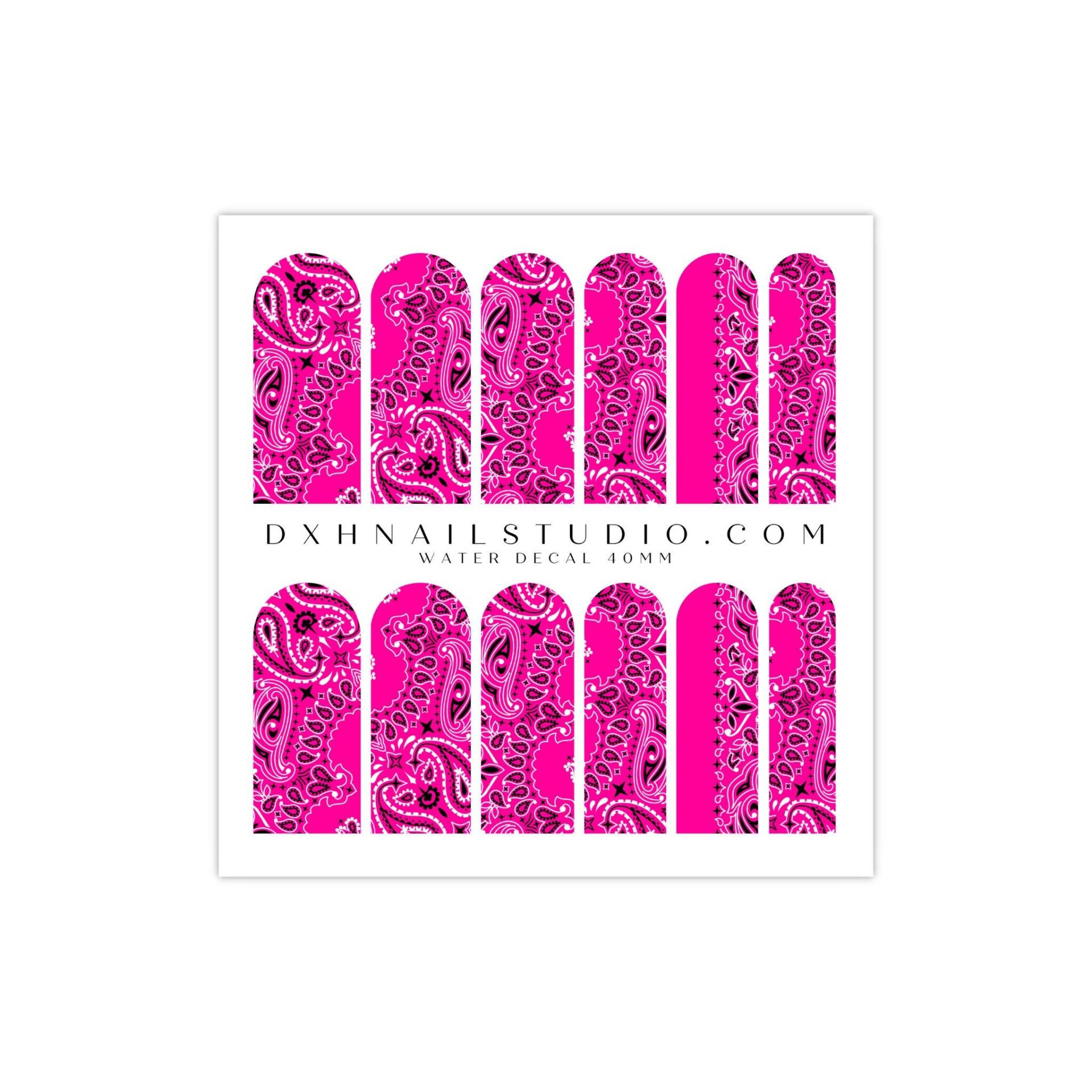 Hot Pink Bandana Nagel Abziehbilder - Paisley Wasser Transfer Nail Wraps Zubehör Maniküre Deco Art von DXHNAILCO