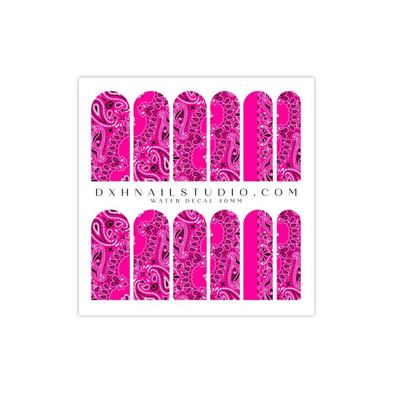 Hot Pink Bandana Nagel Abziehbilder - Paisley Wasser Transfer Nail Wraps Zubehör Maniküre Deco Art von DXHNAILCO