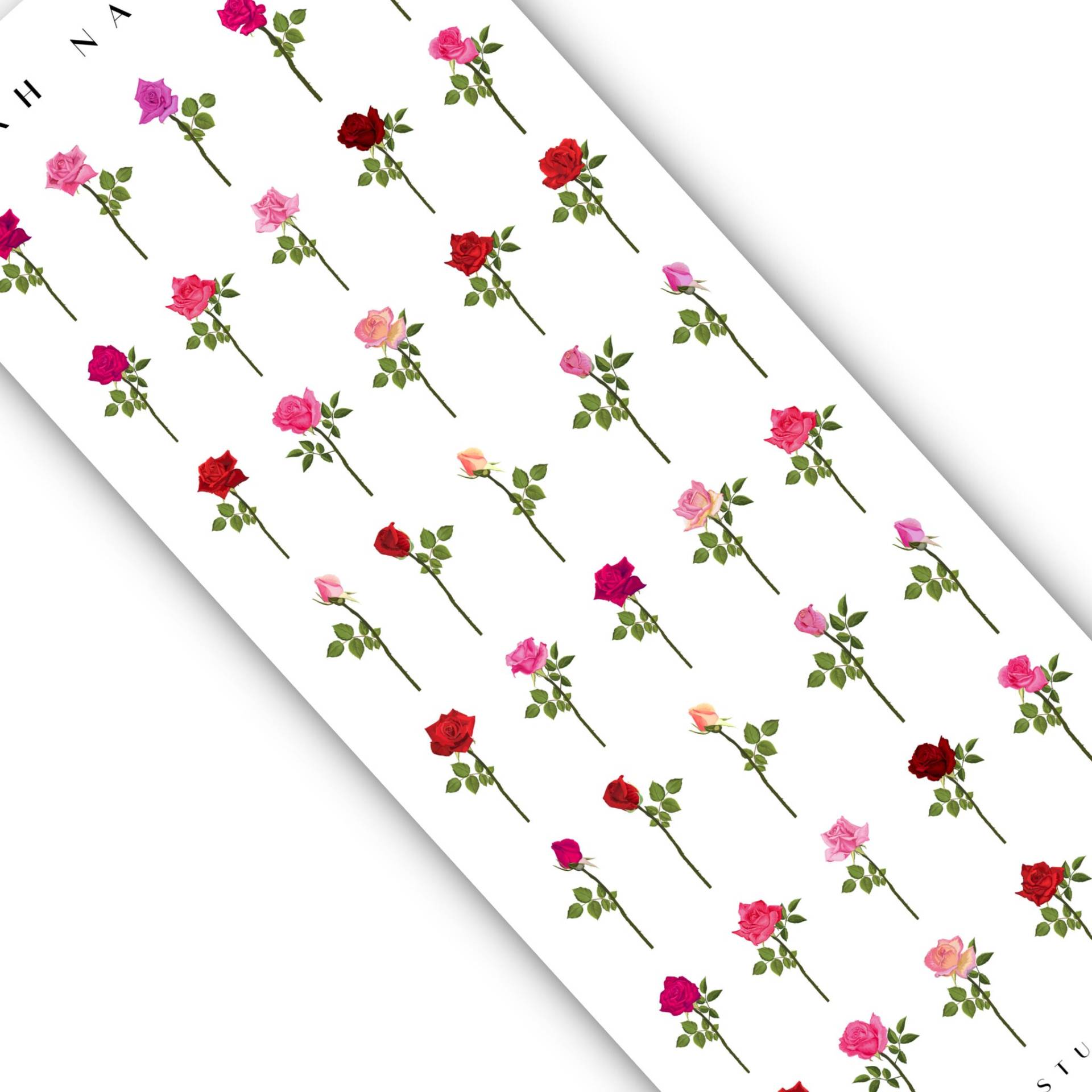 Long Stem Rose Floral Nail Decals - Frühling Sommer Art Maniküre Accessoires Wasser Transfer Nagelzubehör von DXHNAILCO